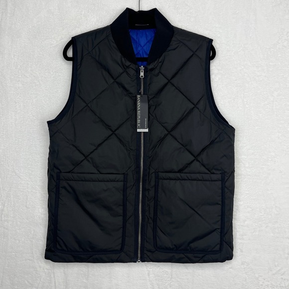 Banana Republic Reversible Quilted Puffer Performance Vest Mens M Black Blue NWT - Picture 3 of 15